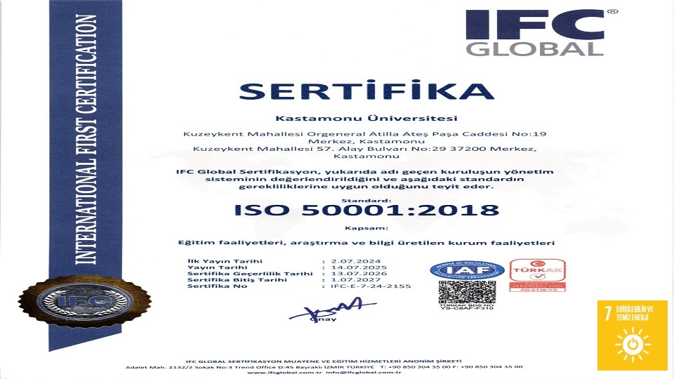 İSO 50001:2018 Enerji Yönetim Sistemi Sertifikamızın geçerlilik tarihi 13.07.2026 olarak revize edilmiştir.